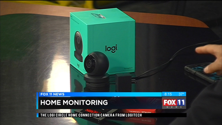 Photo of Andy Taylor of TechtalkRadio visiting with KMSB Fox 11 and showing features of the Logi Circle