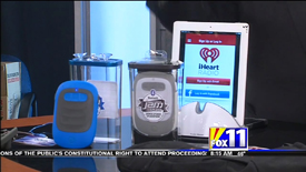 Screen Capture of segment featuring the HDMX Jam Splash Bluetooth Wireless Speaker and Duluth Trading TextPac on KMSB Fox 11 with Andy Taylor of TechtalkRadio from 12/02/2013