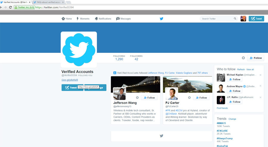 A second Screen Cap of Twitter Verification page