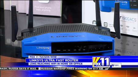 Photo of the Linksys WRT1900ACS as Featured by TechtalkRadio on KMSB Fox 11 Tucson