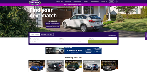 Screenshot of the Cars.Com Website