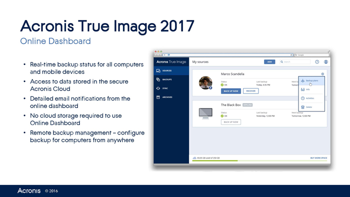 Acronis True Image 2017 Online Dashboard